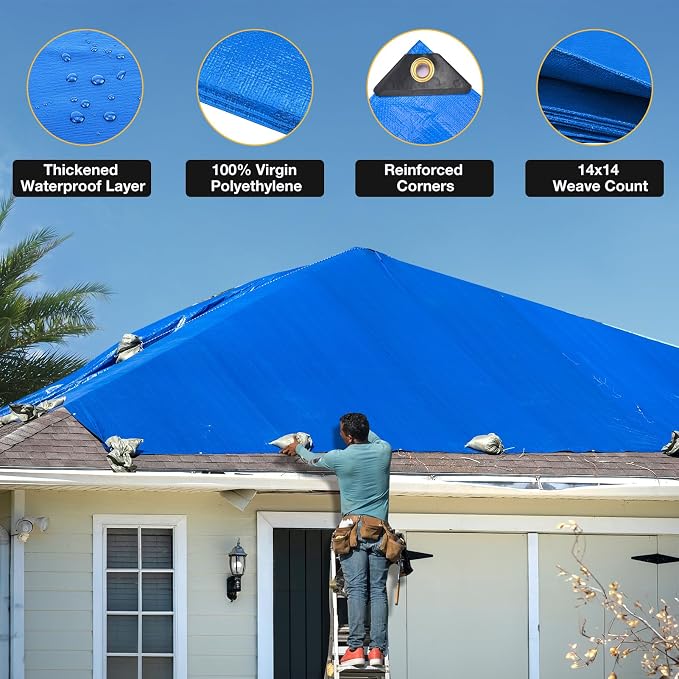 Tarp 10x12 Feet 14 Mil Heavy Duty Waterproof Tarp, Large Multipurpose Cover - Image 3
