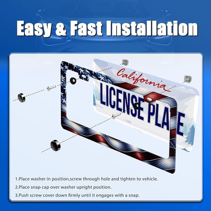Personalised License Plate Frame American Flag USA License Plate Stainless - Image 3