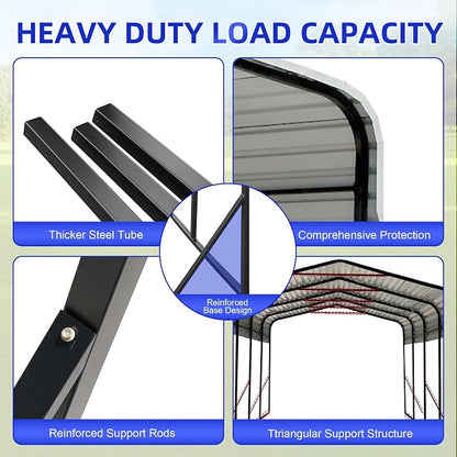 12x20 Metal Carport with Base Fixings Heavy Duty Garage Outdoor Chrome Plated - Image 4