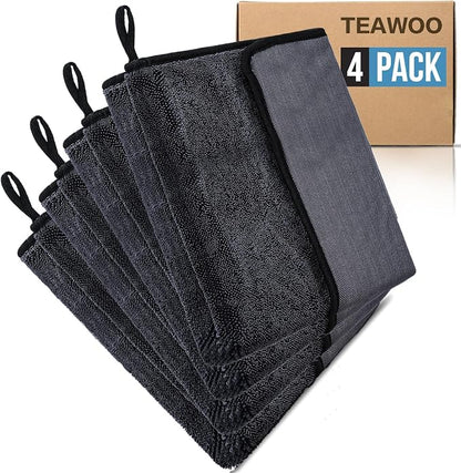 Shiny Wipes Shower Cleaning Cloth, Ultra Absorbent Car Drying Towel, 4 Pack 16 by TEAWOO