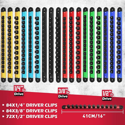 18-Piece Magnetic Socket Holder Organizer Set, Heavy Duty 1/2, 1/4-Inch Socket - Image 2