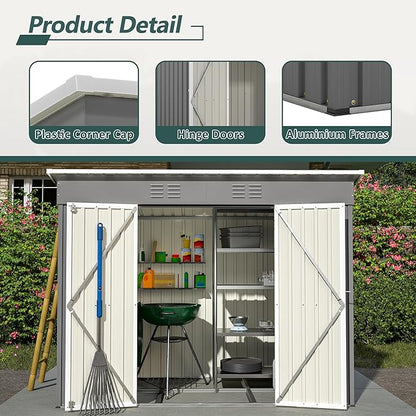 Outdoor Storage Shed, 8 X 4ft Metal Galvanized Steel Garden Shed - Image 3