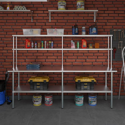 Amgood Stainless Steel Work Table Double Tier Overshelf | Metal Kitchen Prep - Image 8