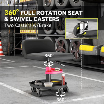 HOMCOM Rolling Mechanic Stool, 300 LBS Capacity Pneumatic Creeper Garage Stool - Image 6