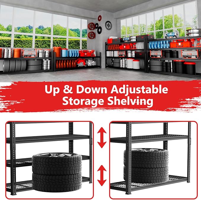 Storage Shelves 2PCS, Garage Shelving Heavy Duty 2640LBS Capacity, 4 Tier - Image 6