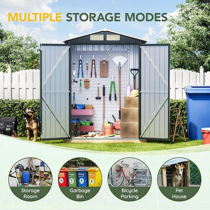 Breezz 5x3FT Vertical Outdoor Steel Storage Shed, Lockable Doors, Compact Metal - Image 3