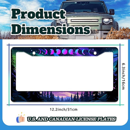 Moon Phases Aurora Forest License Plate Frame Night Sky Stainless Steel License - Image 3