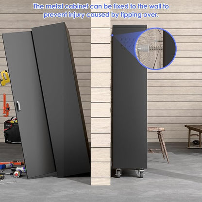 Garage Storage Cabinet with Wheels, 61.7" H Broom Closet Storage Cabinet with - Image 6