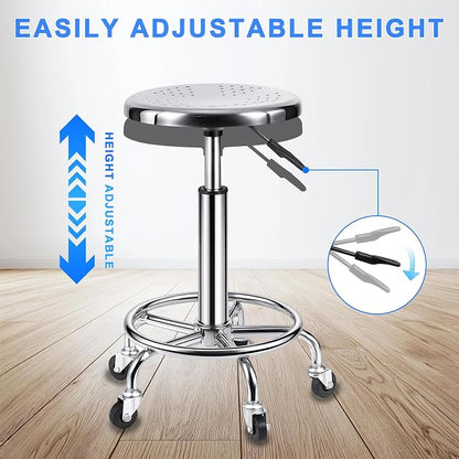 Rolling Stool, Stainless Steel Workbench Stool, Adjustable Swivel Stool Medical - Image 7
