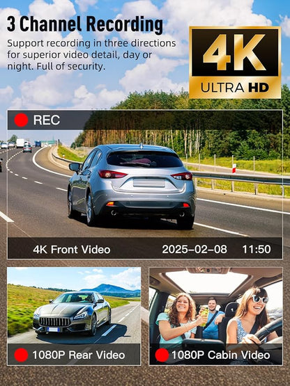 3 Channel 5G WiFi Dash Cam, 4K+1080P+1080P Dash Cam Front and Rear Inside - Image 3
