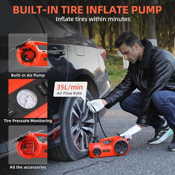 EFFIROSO Upgrade LED Light Electric Car Jack 5 Ton12V Hydraulic Jack Lift - Image 3
