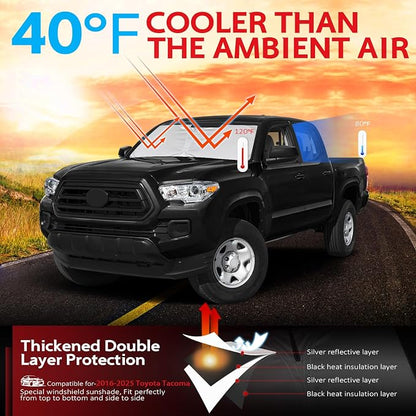 KAYZT Windshield Sun Shade for Toyota Tacoma 2016-2025 Foldable Sunshade Front - Image 2
