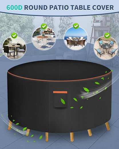Round Patio Furniture Cover, 110 Inch Diameter Waterproof 600D Heavy Duty Table - Image 4