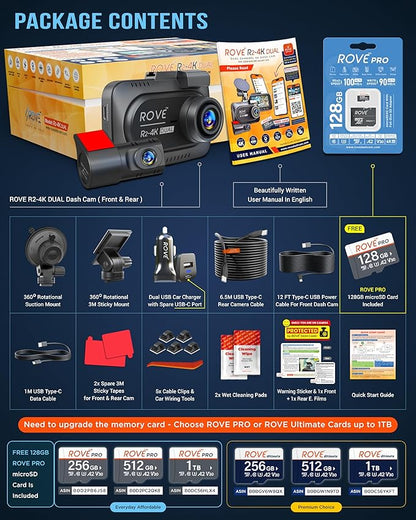 ROVE R2-4K DUAL Dash Cam Front and Rear, STARVIS 2 Sensor, FREE 128GB Card - Image 6