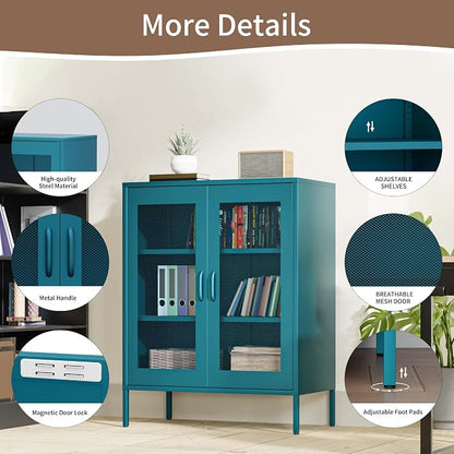 Metal Storage Cabinet with Mesh Doors, Steel Display Cabinet with Adjustable - Image 6