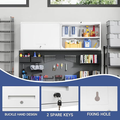 Metal Wall Cabinet with Locking Door and Shelf, Hanging Garage Cabinets with - Image 5
