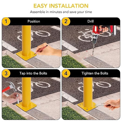 Safety Bollard 6 Packs, 36 Inch High Heavy-Duty Yellow Safety Bollard Steel - Image 3