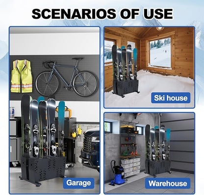 Freestanding Ski Storage Rack for 4 Pairs, Floor Stand Ski Organizer Rack - Image 7