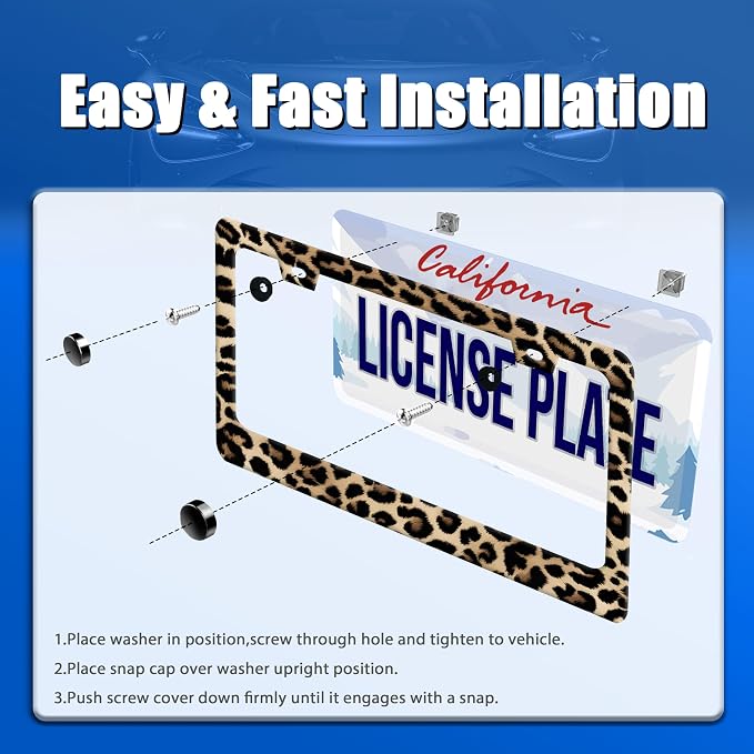 Leopard License Plate Frame Cheetah Leopard Brown License Plate Stainless Steel - Image 3
