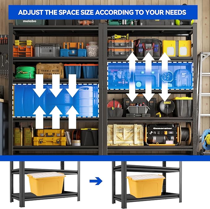 63"H Garage Shelving Heavy Duty Rack, 3000 LBS Large Capacity 5 Tier Adjustable - Image 3