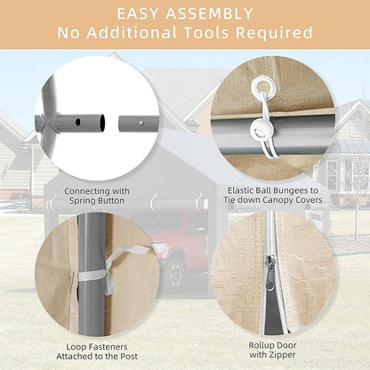 JY QAQA Carport, 10x20 FT Heavy Duty Carport Reinforced Steel Poles - Image 5