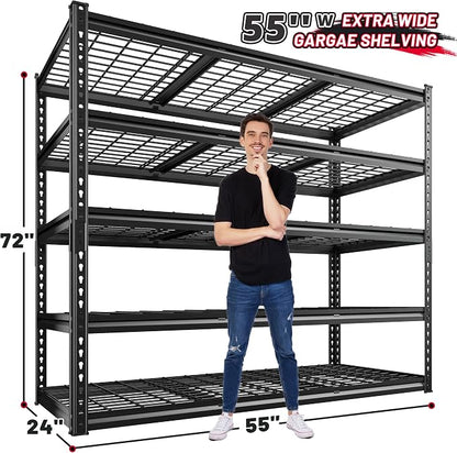 REIBII 55" W Garage Shelving, Heavy Duty Storage Shelves Load 3000LBS, 5 Tier - Image 3