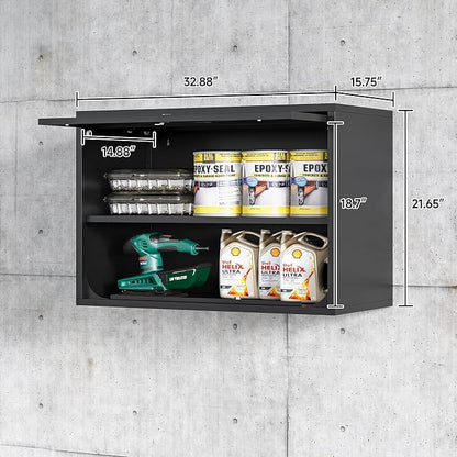 Metal Wall Cabinet with Locking Door and Shelf, Hanging Garage Cabinets with - Image 3