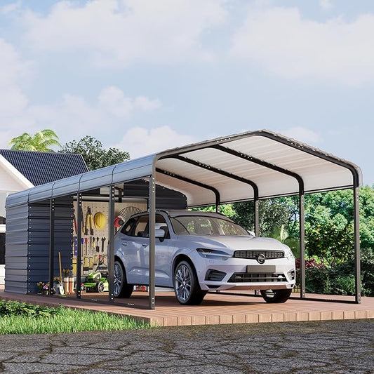 EROMMY 12x25 FT Carport Storage Shed 2-in-1, Heavy Duty Car Port by EROMMY