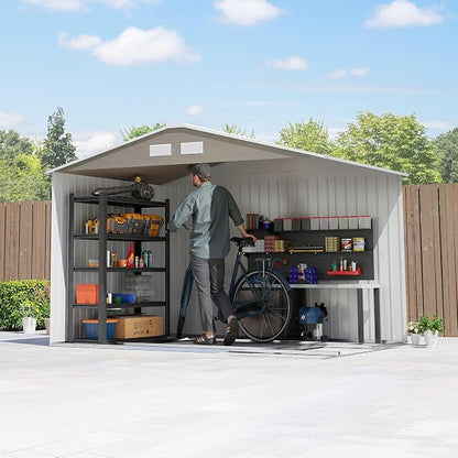 Outsunny 9' x 6' Outdoor Storage Shed, Garden Tool Metal Shed - Image 9