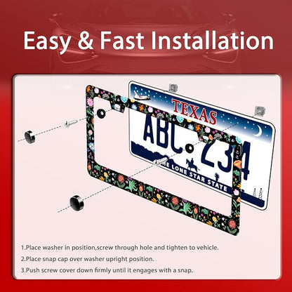 Colorful Flowers License Plate Frame Folk Art Floral License Plate Holder Funny - Image 3