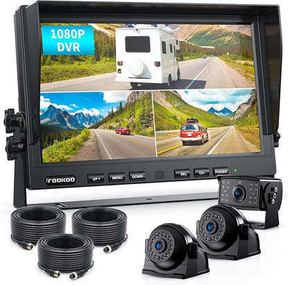 Fookoo HD 1080P 10" Wired Backup Camera System, IP69 Waterproof Side & Rear by FOOKOO