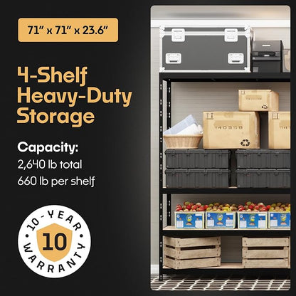 Storage Shelves: 4 Storage Shelves Heavy Duty w/ 2, 640 lb Total Load Capacity - Image 4