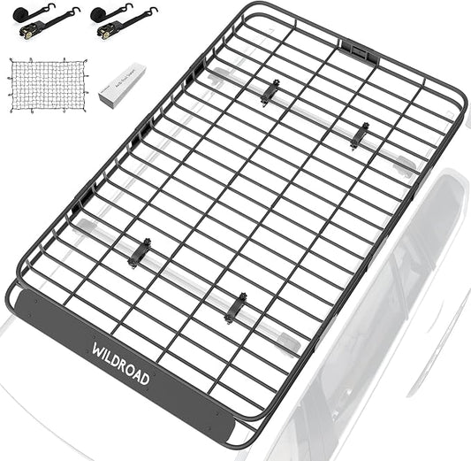 Wildroad Roof Rack Cargo Basket, Upgraded 4” Fence Wide Car Roof Basket by WILDROAD