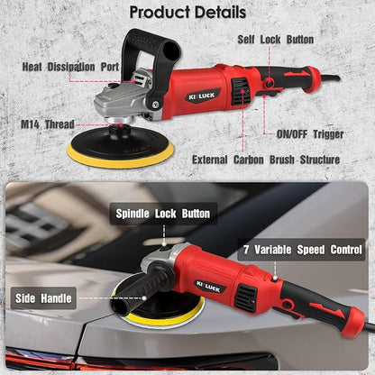 KITLUCK Buffer Polisher, 12Amp 6″/7″ Rotary Polisher - Image 2