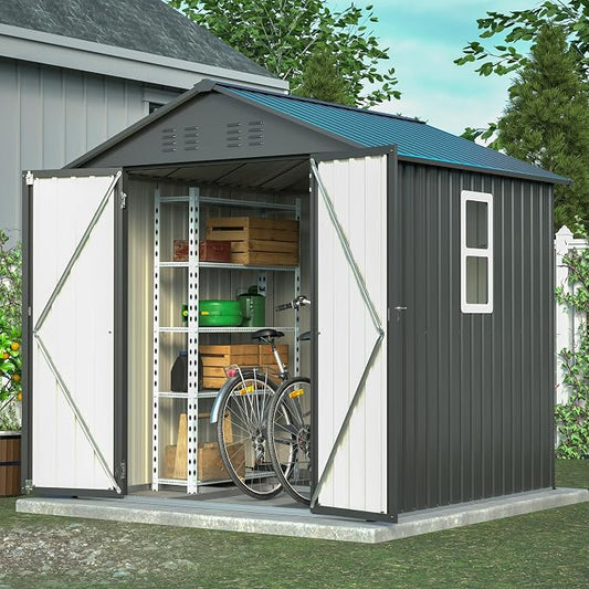 6x6 ft Metal Storage Shed Outdoor, Metal Steel Utility Tool Shed Storage House by Jaxilyn