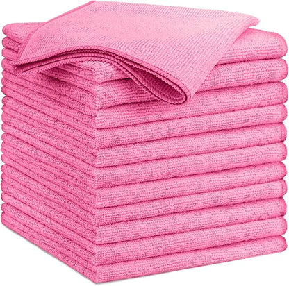 GLIMGLINT Pink Microfiber Cleaning Cloth, 12 Pack Cleaning Towels by Unknown