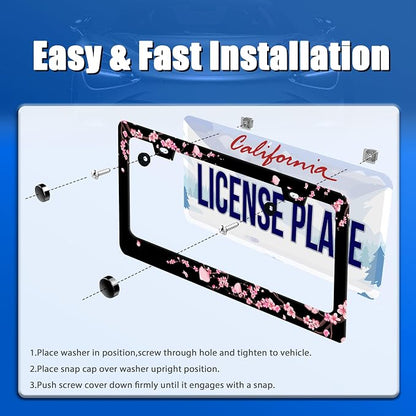 Cherry Blossom License Plate Frame Beautiful Flowers Pink License Plate - Image 3