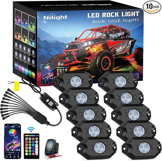 Nilight RGB LED Rock Lights Kit 10 Pods Underglow Multicolor Neon Pod by Nilight