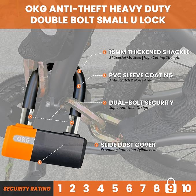 OKG Heavy Duty Small U Lock – 18mm Anti-Cut Manganese Alloy Steel U-Shackle | - Image 5
