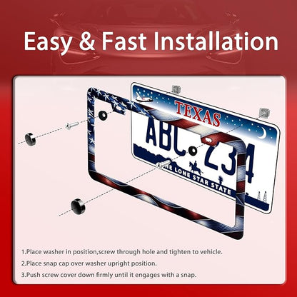 Vintage American Flag License Plate Frame Patriotic License Plate Holder Cars - Image 3