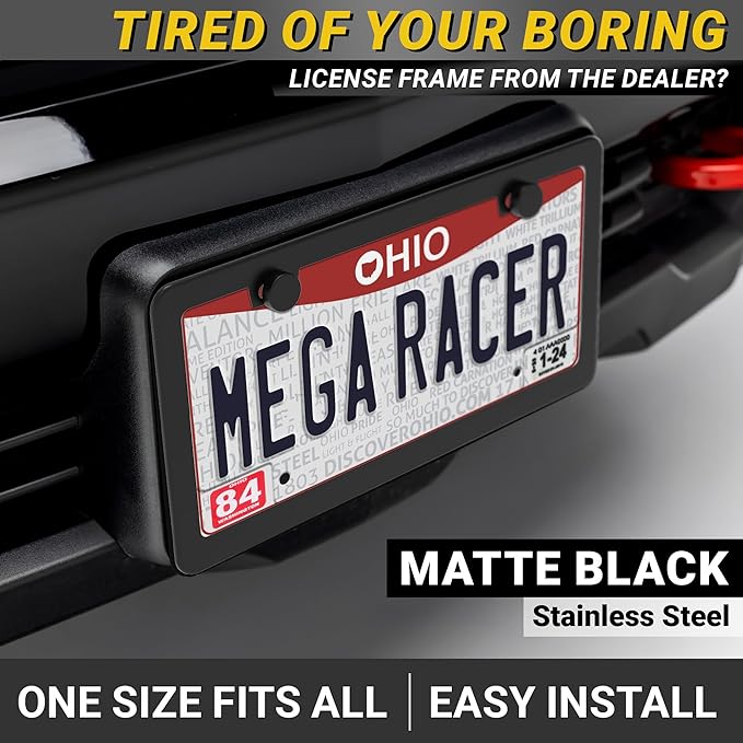 Premium Slim Matte Black License Plate Frame – 1 Pack, Rust-Free Stainless - Image 2
