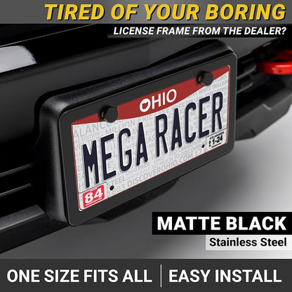 Premium Slim Matte Black License Plate Frames – 2 Pack, Rust-Free Stainless - Image 2