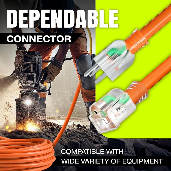 100ft Outdoor/Indoor Extension Cord 12/3 Gauge Extra Heavy Duty 3 Prong SJTW - Image 4