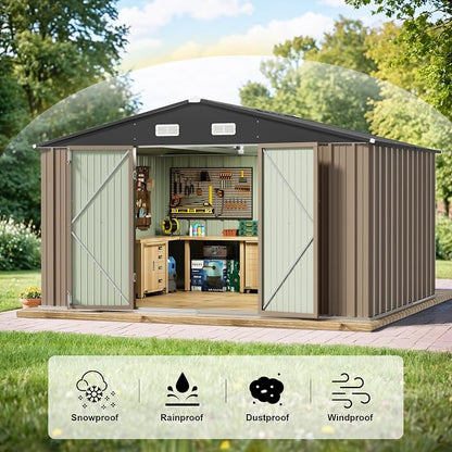 JUMMICO 10 x 10 FT Outdoor Storage Shed, Large Metal Garden Shed & Tool Sheds - Image 5
