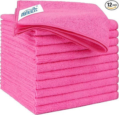 HOMEXCEL Pink Microfiber Cleaning Cloth 12 Pack, 12.5 x 12.5 inch Microfiber by HOMEXCEL