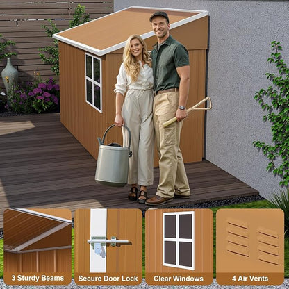8 x 4 FT Outdoor Lean to Storage Shed, Metal Garden Tool Shed - Image 3