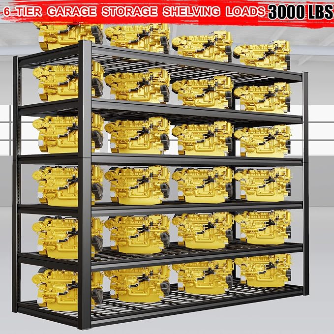 50" W Garage Shelving Heavy Duty, 6 Tier Garage Shelves, Commercial Metal - Image 3