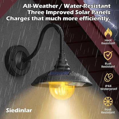 SIEDiNLAR Solar Barn Light Outdoor 3 Modes 2 Lighting, Aluminum Gooseneck Wall - Image 6