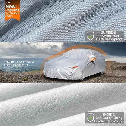 Kayme 6 Layers Car Cover Waterproof All Weather, Outdoor Car Cover UV Rain Sun - Image 2
