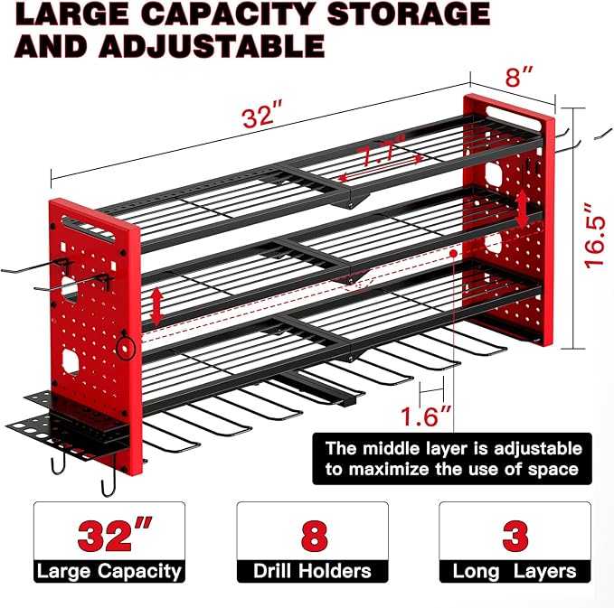 Power Tool Organizer Wall Mount, Cordless Drill Organizer, 4 Layers Large - Image 6